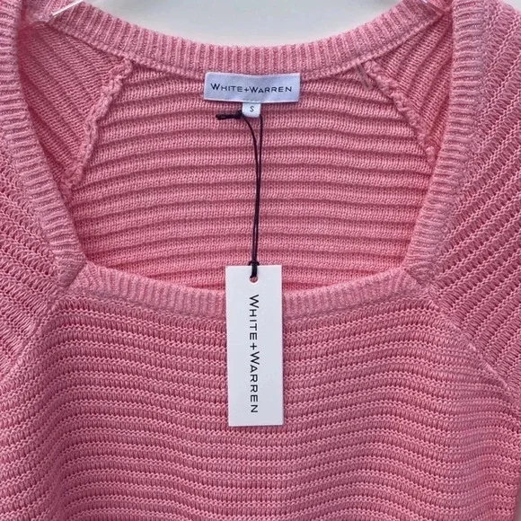 White + Warren Pink Linen Squareneck Sweater Womens Size Small NWT - Picture 6 of 9